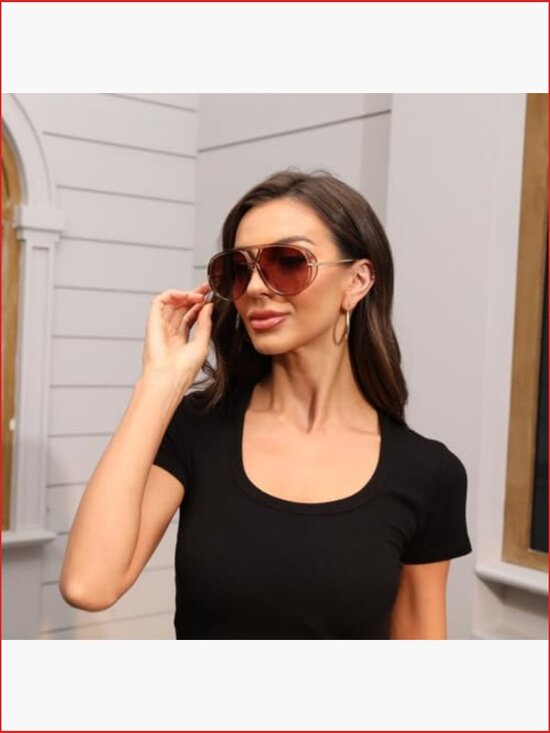 Retro Oversized Aviator Sunglasses Polarized UV Protection Lightweight Metal main image 7